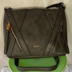 Fratelli Rossetti Gray Textured Crossbody Bag with Gold Accents